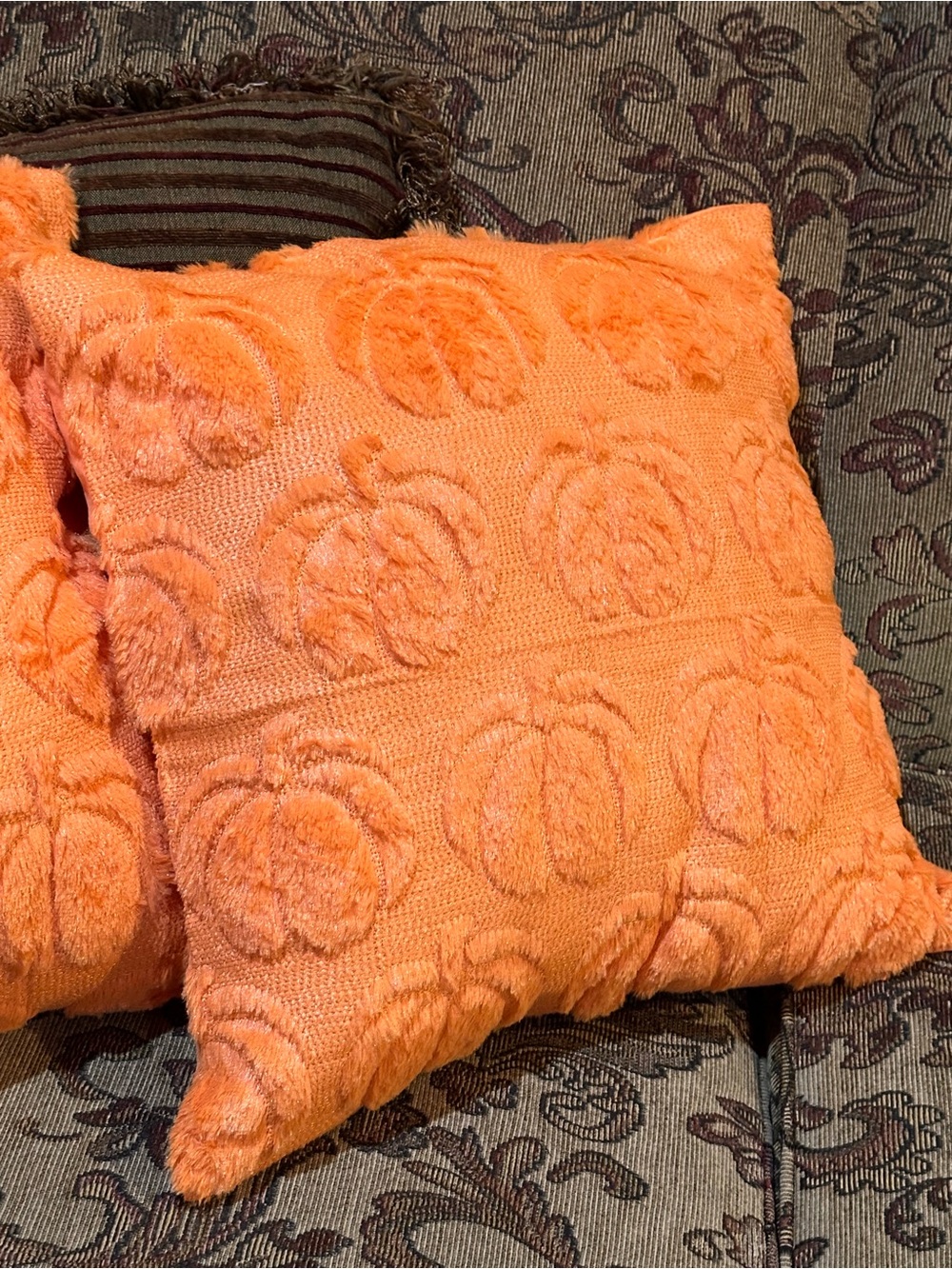 Orange Pumpkin Decorative Plush Throw Pillow Covers (2 Pack)